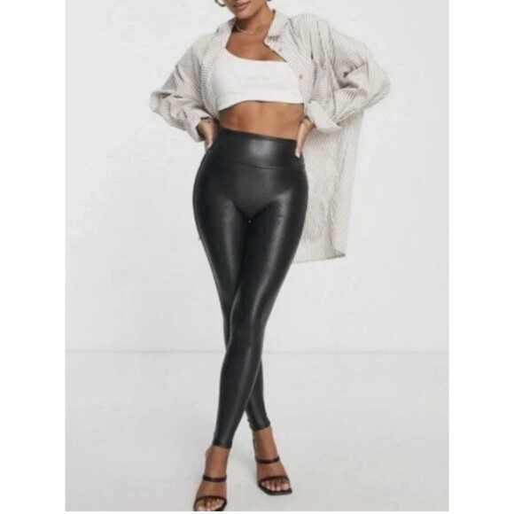 Spanx Faux Leather Leggings High Waisted Tummy Control Black Size M - Picture 2 of 6
